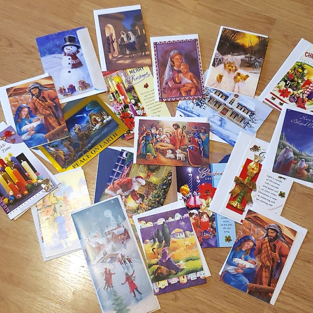 25 various religious Christmas Cards & Envelopes